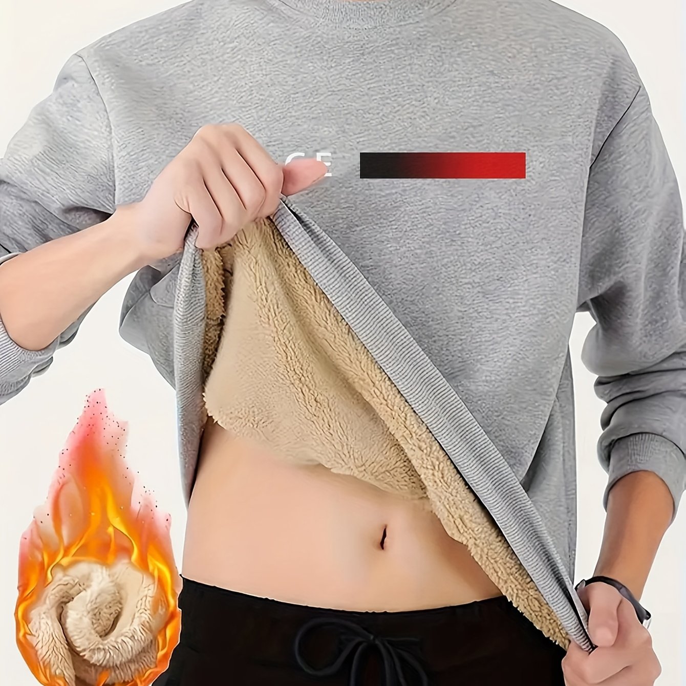 Luis | Heren sweatshirt met fleecevoering en print met kleurverloop van vlammen, casual streetwear