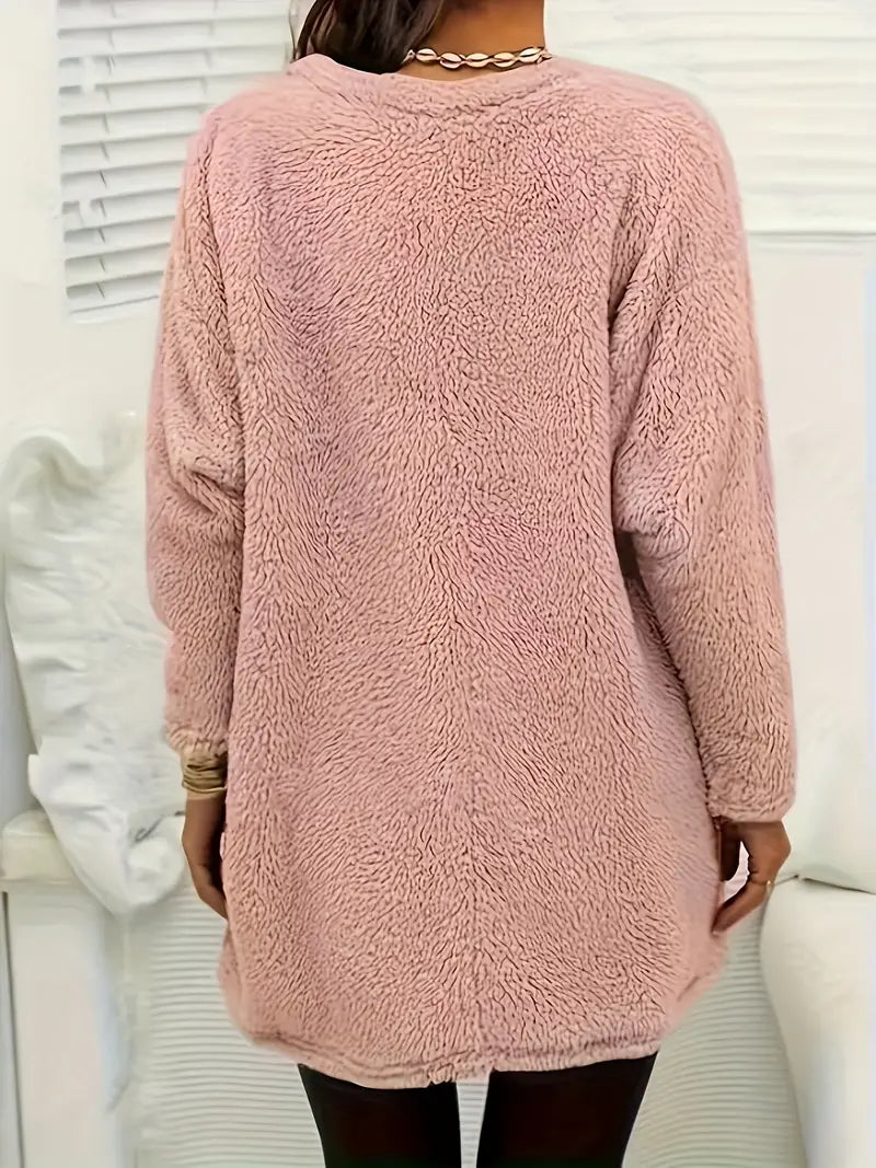 Gevina | Sweat-shirt en polaire coloré à cœurs et poches – Pull d'hiver confortable, haut décontracté et doux
