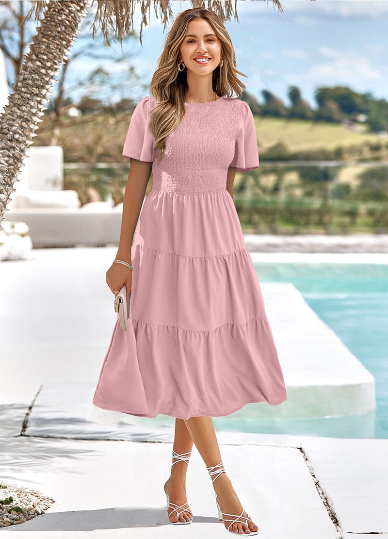 Caliorelle | Dames elegante uitlopende midi-jurk – chique A-lijn feestjurk