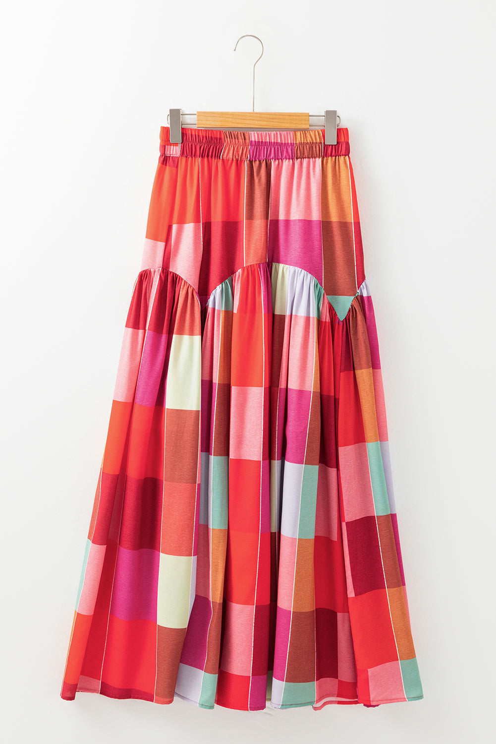 Fyra | Dames color block maxi rok – Hoge taille elastische tailleband