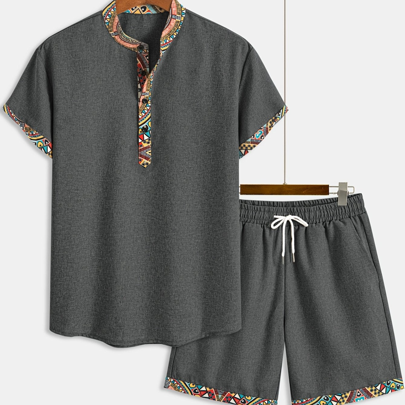 Daryx | Heren zomerset uit twee delen – shirt en short met etnische print en zakken