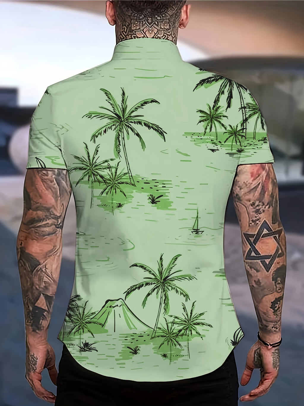 Malron | Heren Hawaiiaans Shirt met Kokospalm Print – Casual Vakantie Strand Zomer Overhemd