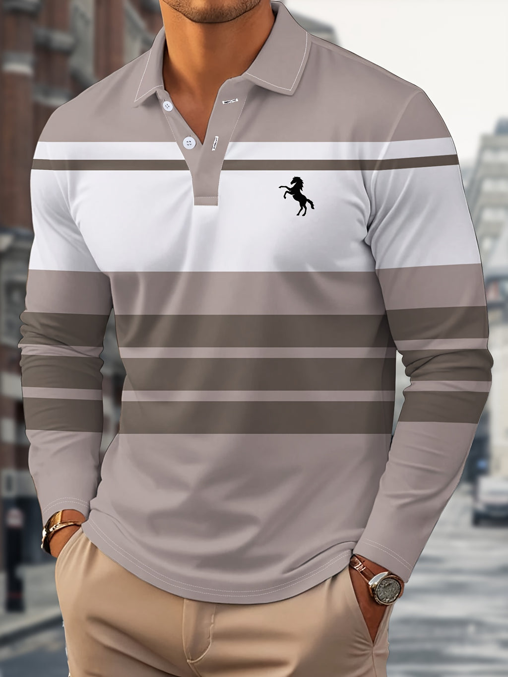 Radovan | Langärmeliges, gestreiftes Poloshirt – Atmungsaktives Button-Down-Hemd für Business und Freizeit