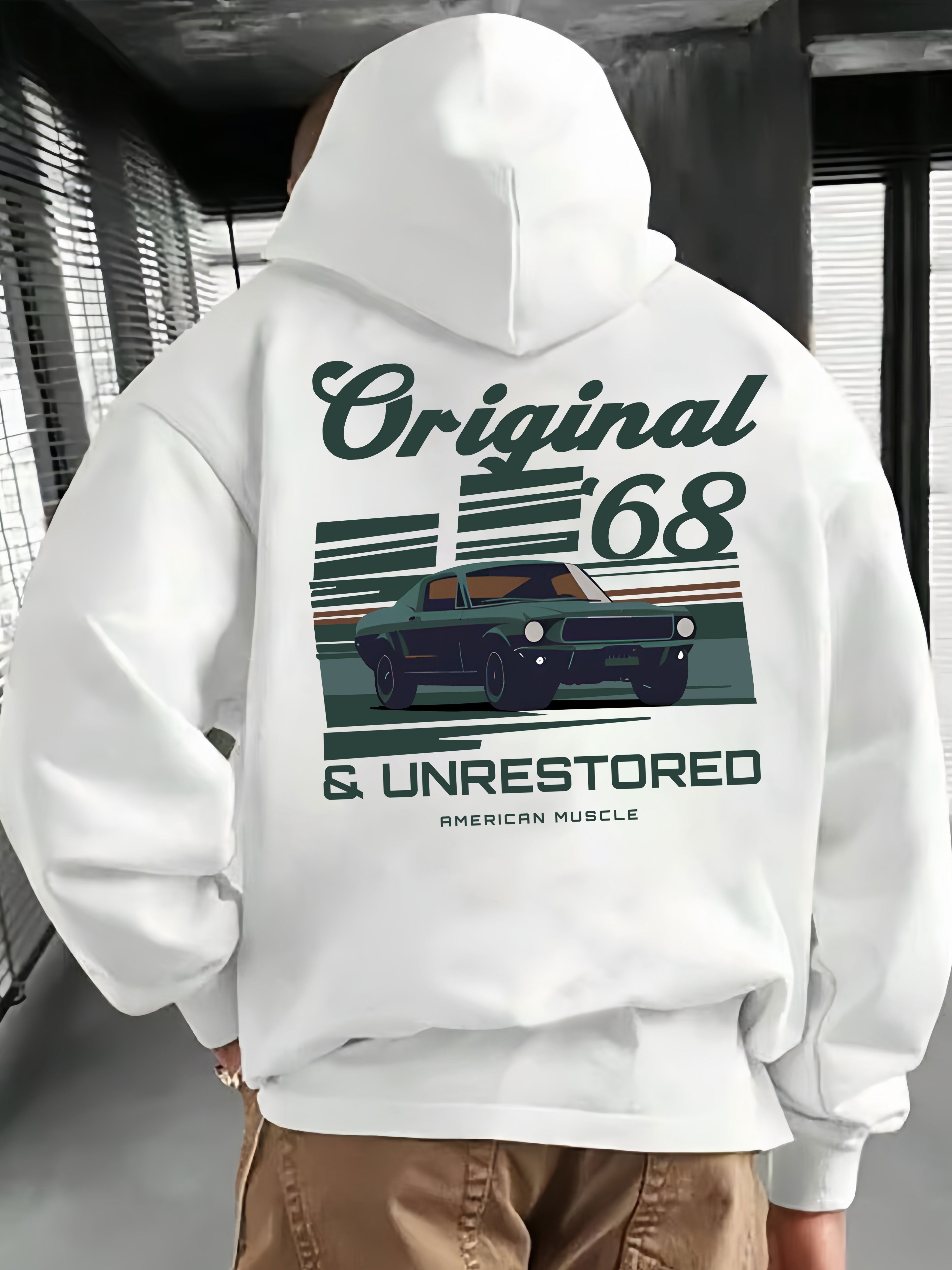 Caeron | Retro Muscle Car-hoodie voor heren – Losvallend sweatshirt van French Terry met zakken