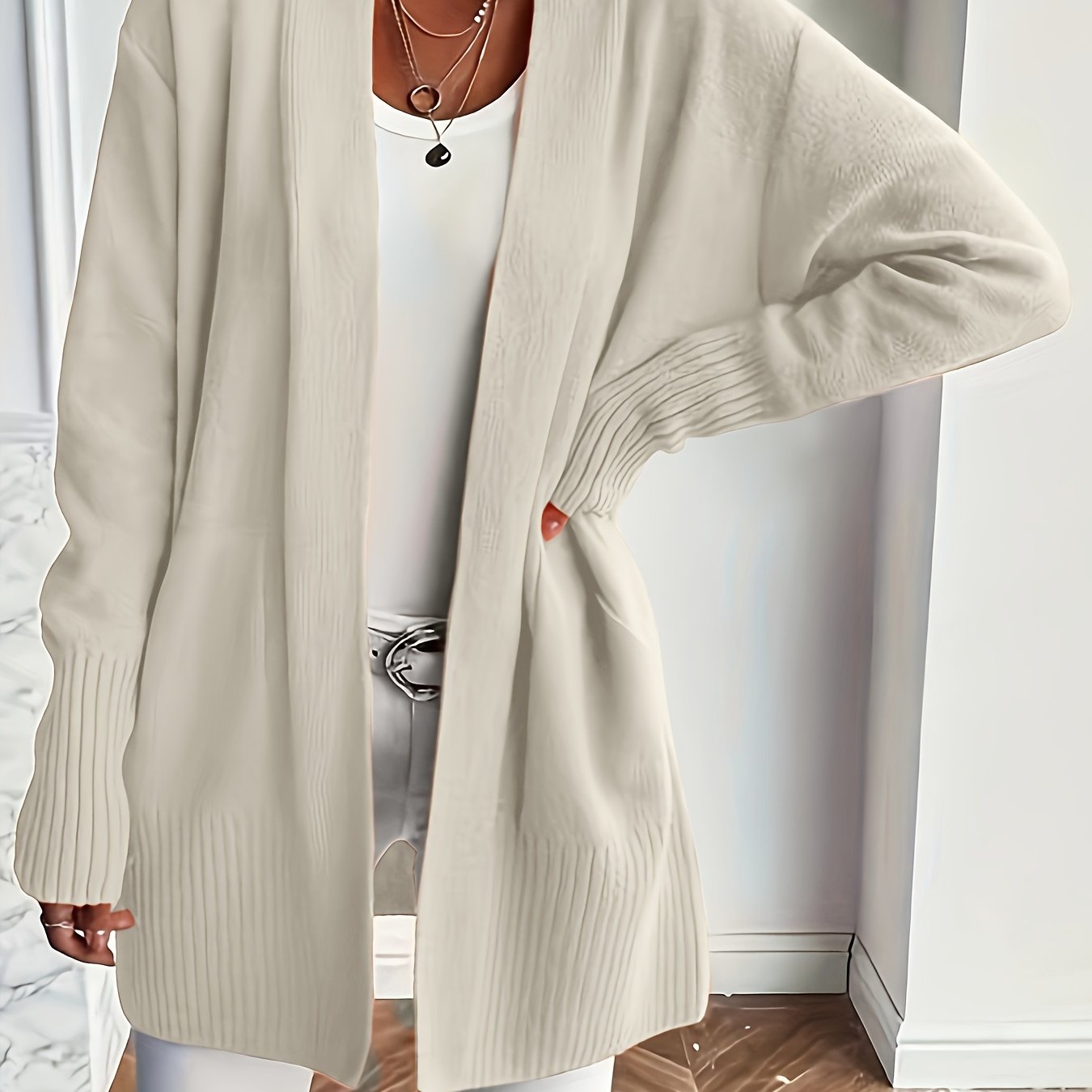 Rosavine | Gilet en maille ajourée pour femme - Coupe décontractée, manches longues, gilet confortable et décontracté avec poches