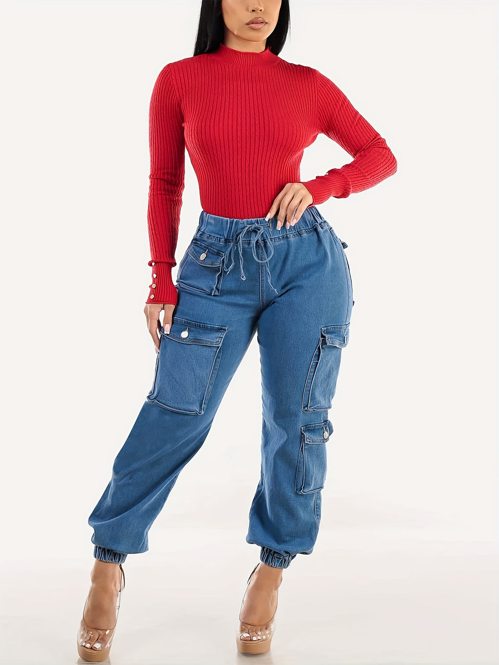 Vjollca | Jean cargo stretch femme - poches pratiques, coupe confortable