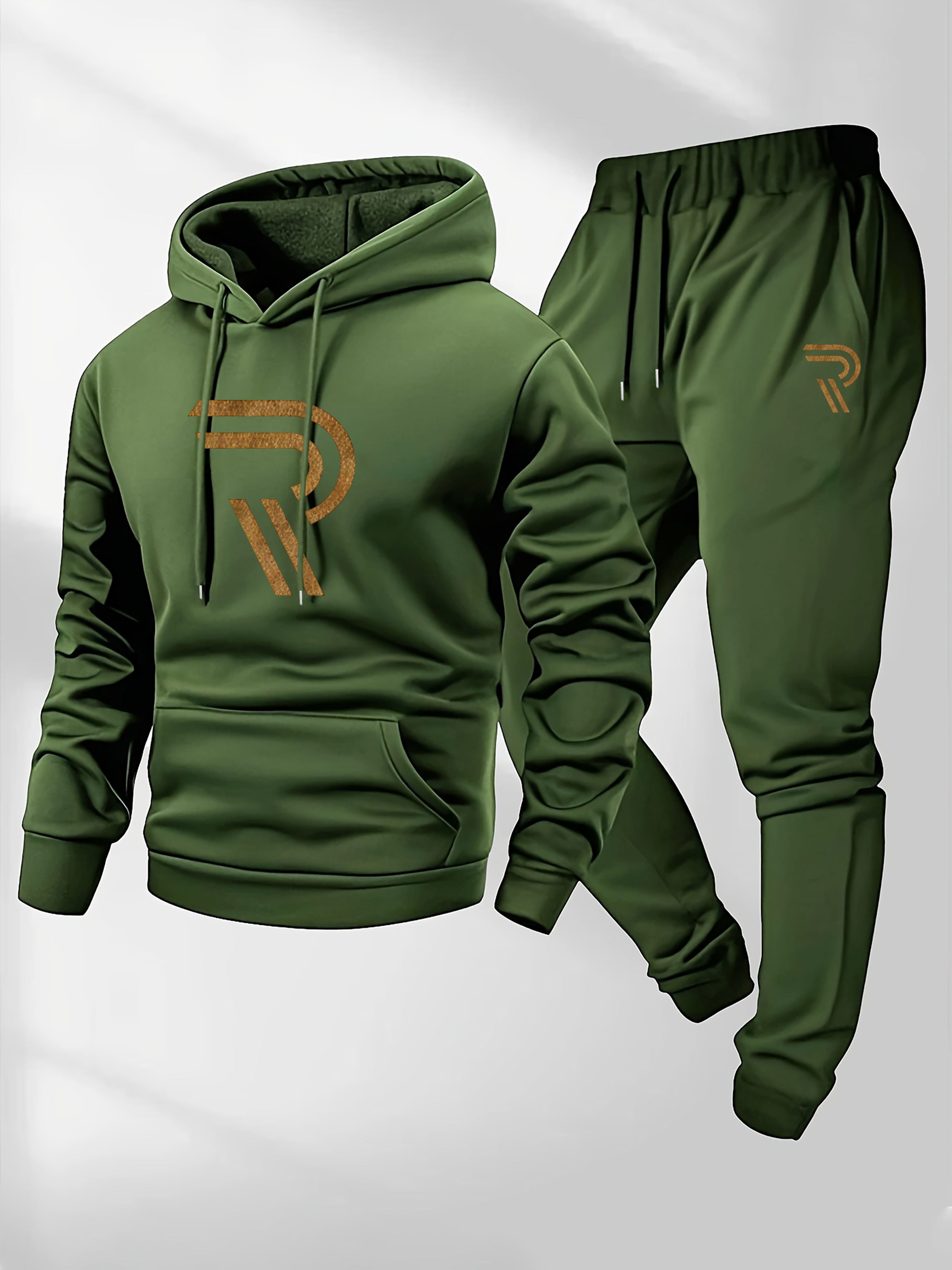 Knudsen | Ensemble de survêtement homme : sweat à capuche et pantalon – Logo « R », style décontracté, automne/hiver