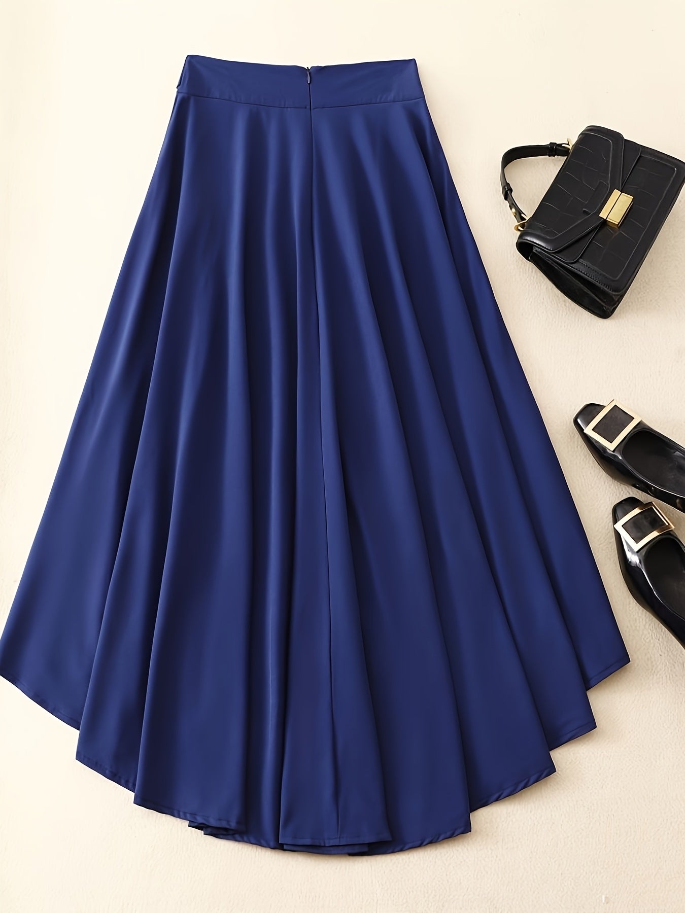 Francette | Elegante marineblauwe A-lijn maxirok met bindceintuur - Soepel, geplooid ontwerp voor dames