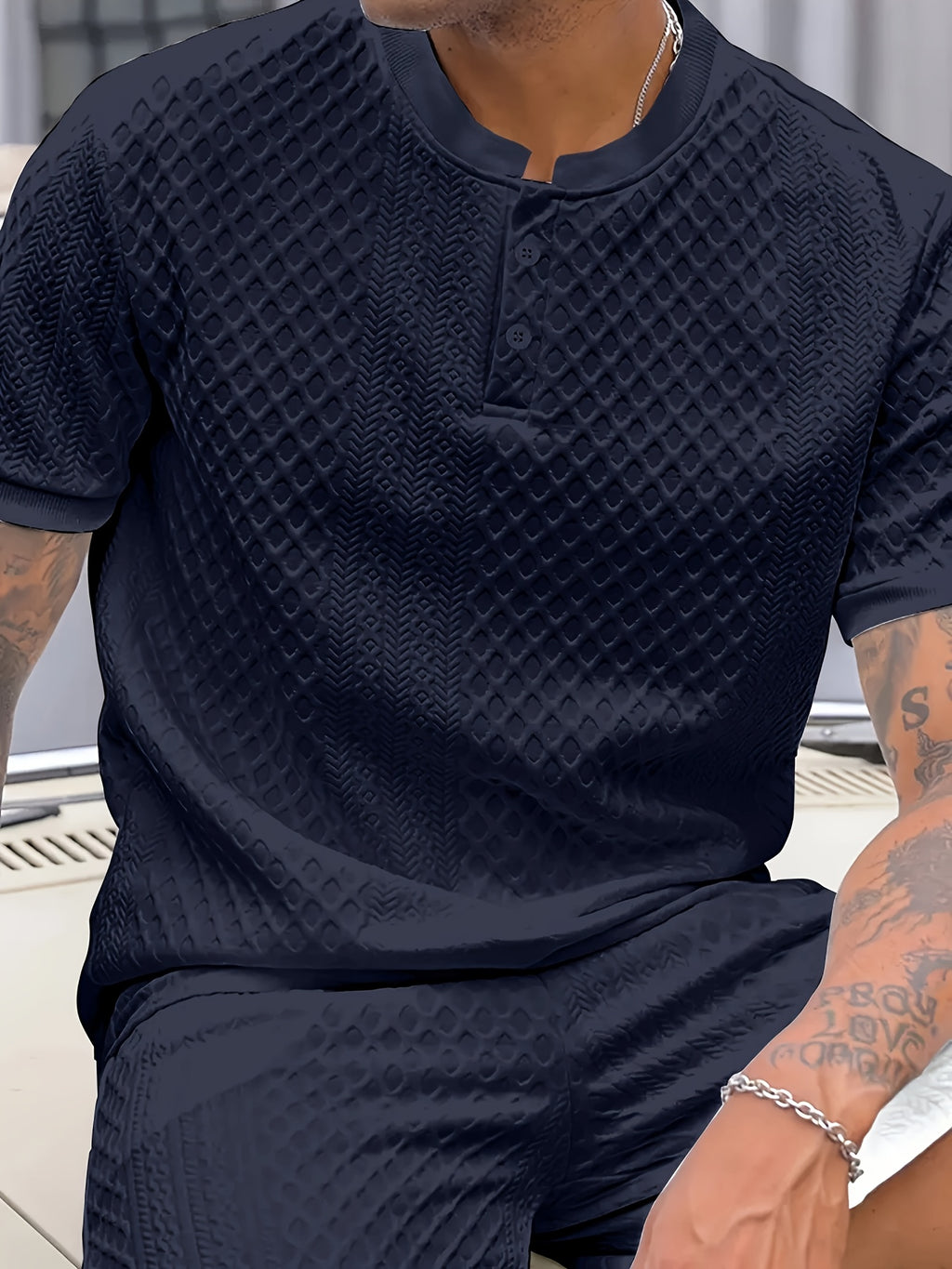 Damjan | Lässiges Business-Henley-Polohemd für Herren – Jacquard-Kragen