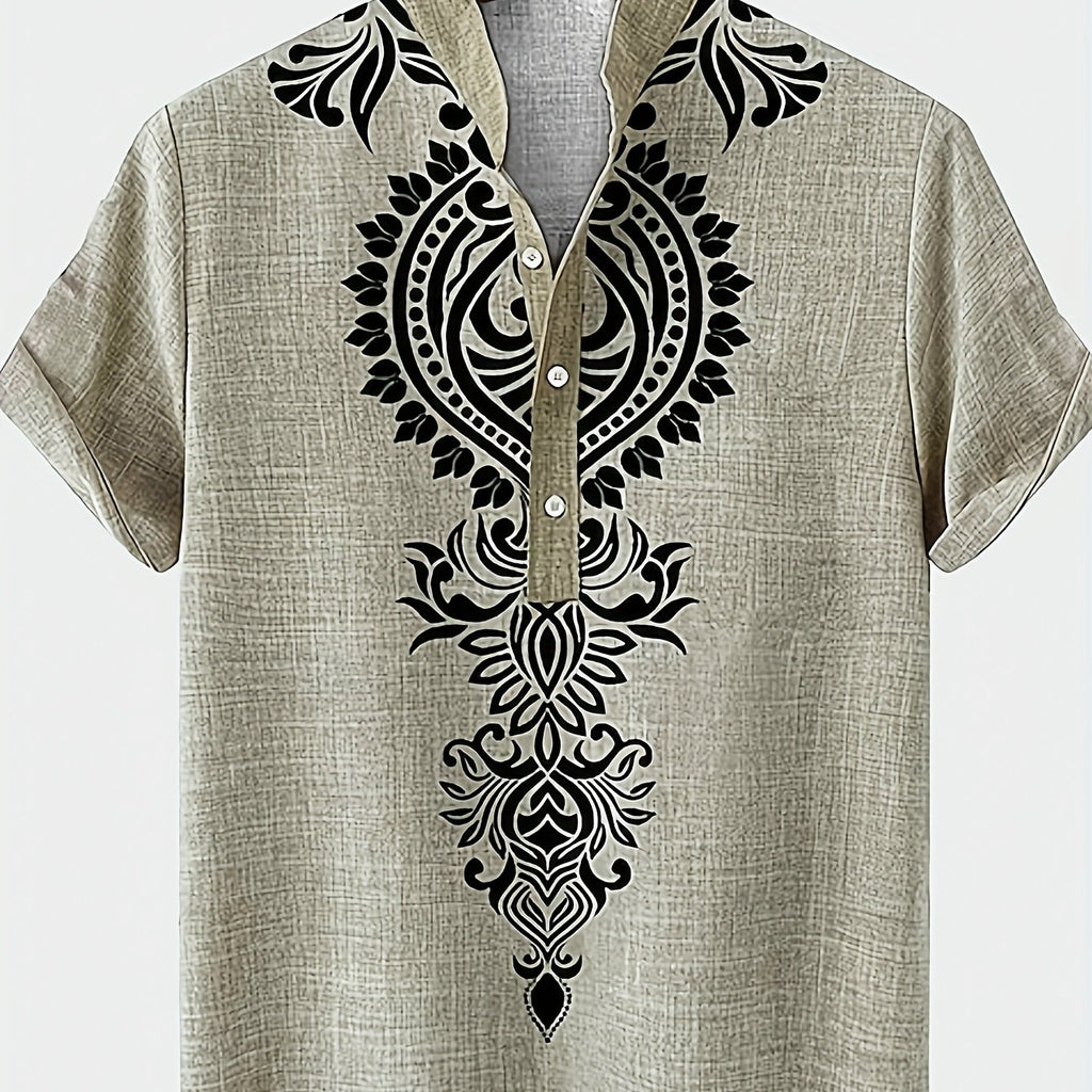 Wiro | Heren overhemd met bloemmotief jacquard – opstaande kraag, casual feestelijke buitenlaag top
