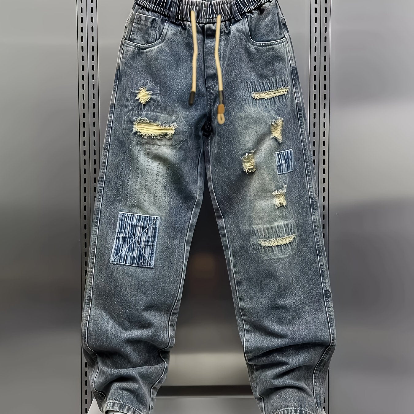 Nyxen | Damesbroek van patchwork-denim in distressed-look