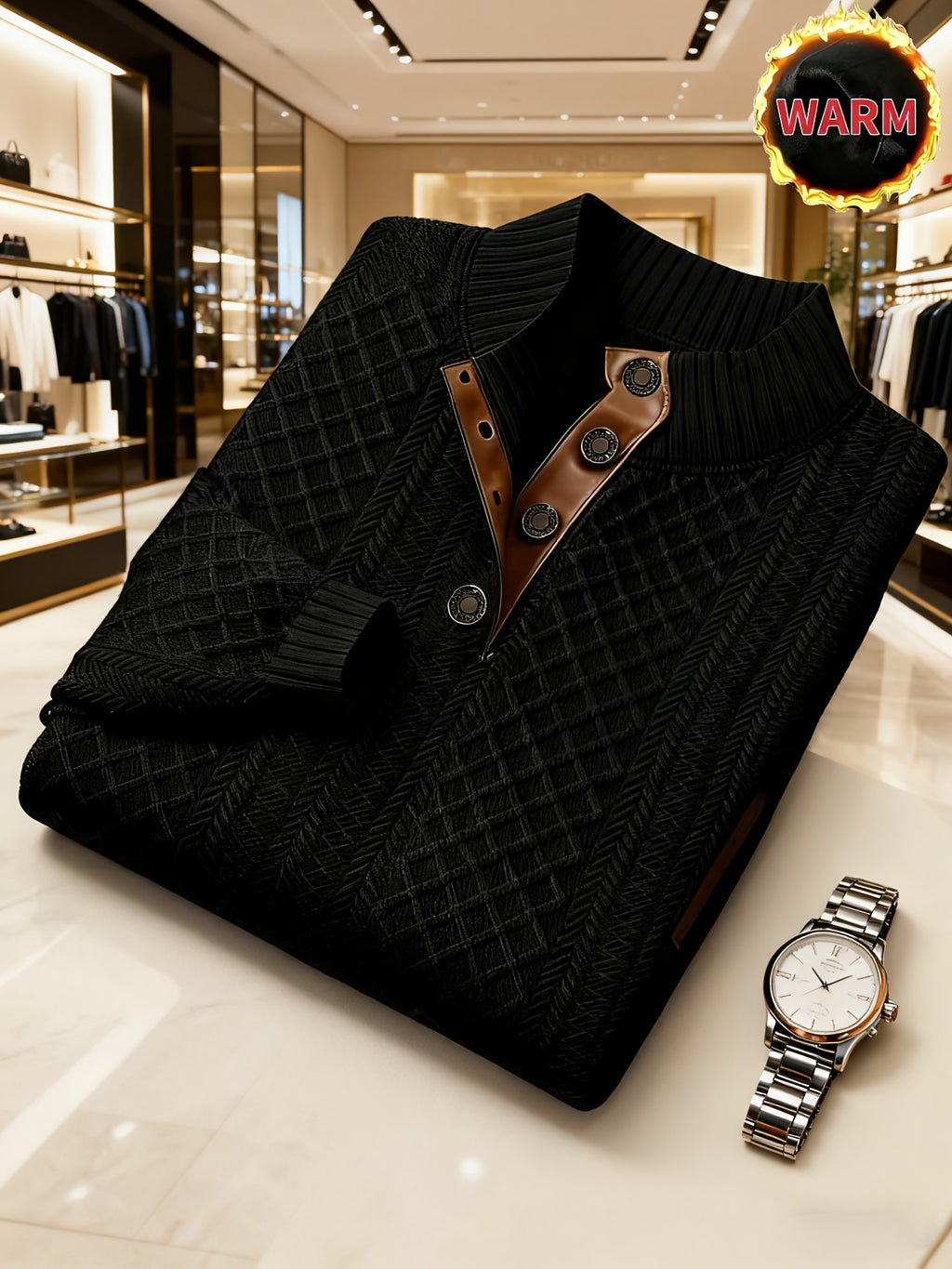 Denric | Standkraag jacquard gebreide trui, gestructureerde pullover voor herfst- en winterkleding, warme outdoor trui