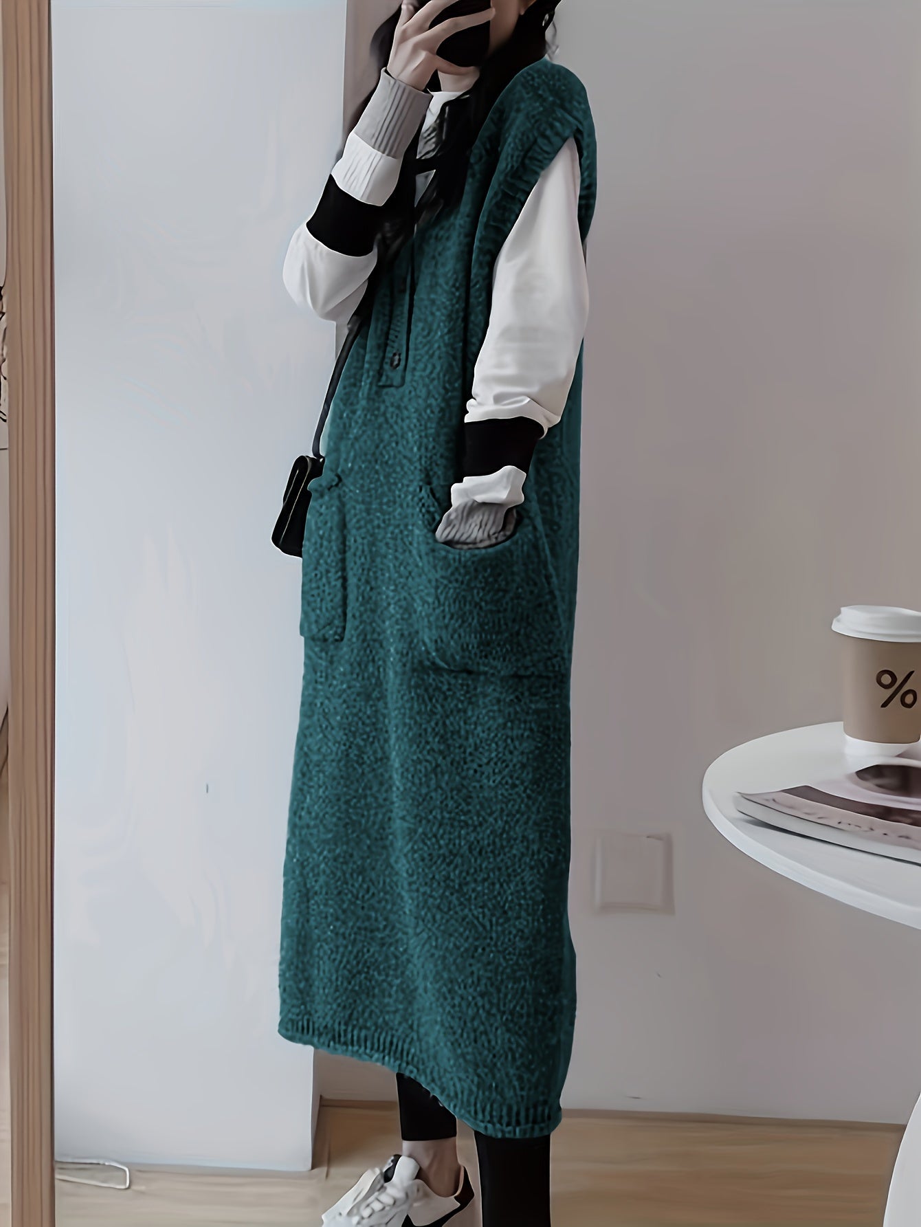 Rylthia | Mouwloze Gebreide Midi Jurk met Zakjes – Layering Tankjurk, Zachte Stretch Knit