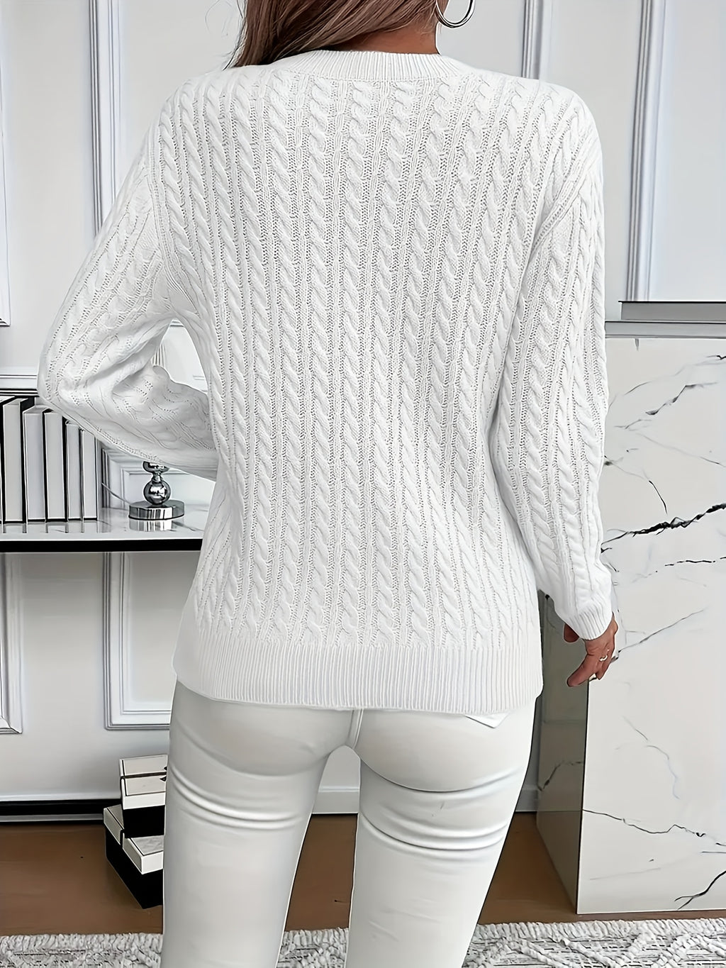 Valeris | Pull en maille torsadée pour femme, col rond – Pull uni élégant, doux et adapté à toutes les saisons