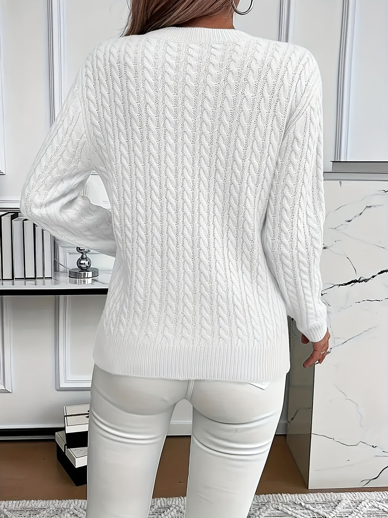 Valeris | Pull en maille torsadée pour femme, col rond – Pull uni élégant, doux et adapté à toutes les saisons