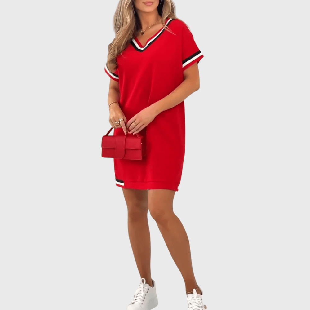 Hina | Damesjurk met korte mouwen voor dagelijks gebruik – Casual, ruimvallende zomerse midi-jurk