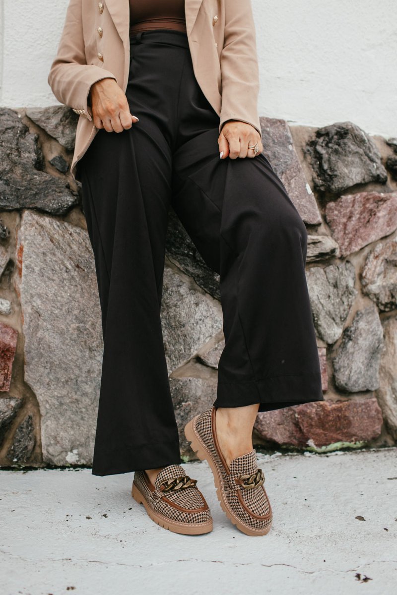 Embaria | Retro Platform Dames Schoenen – Zwart & Beige Houndstooth, Comfortabel, Chunky Hak