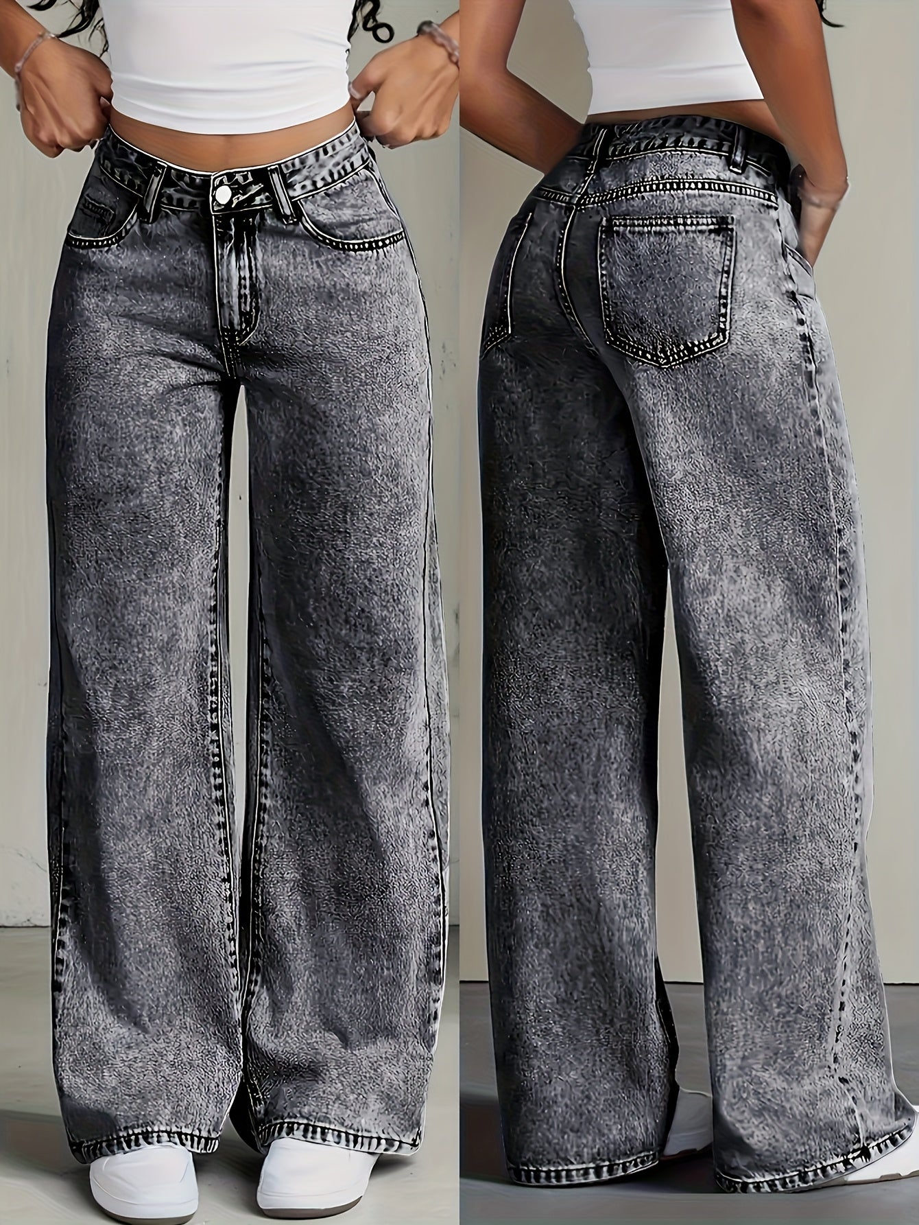 Sylvitha | Damesjeans met rechte pijpen en wijde pijpen – Losse pasvorm, comfortabele casual broek