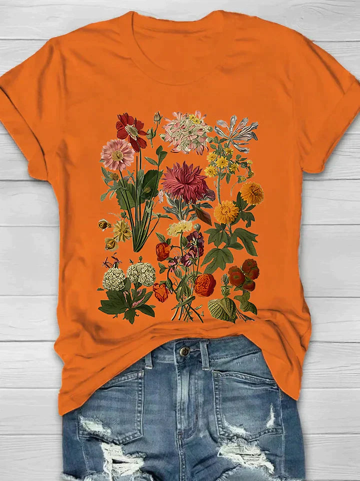 Ravielle | Dames Retro T-shirt met Bloemenprint – Vintage Zomer Top met Korte Mouwen