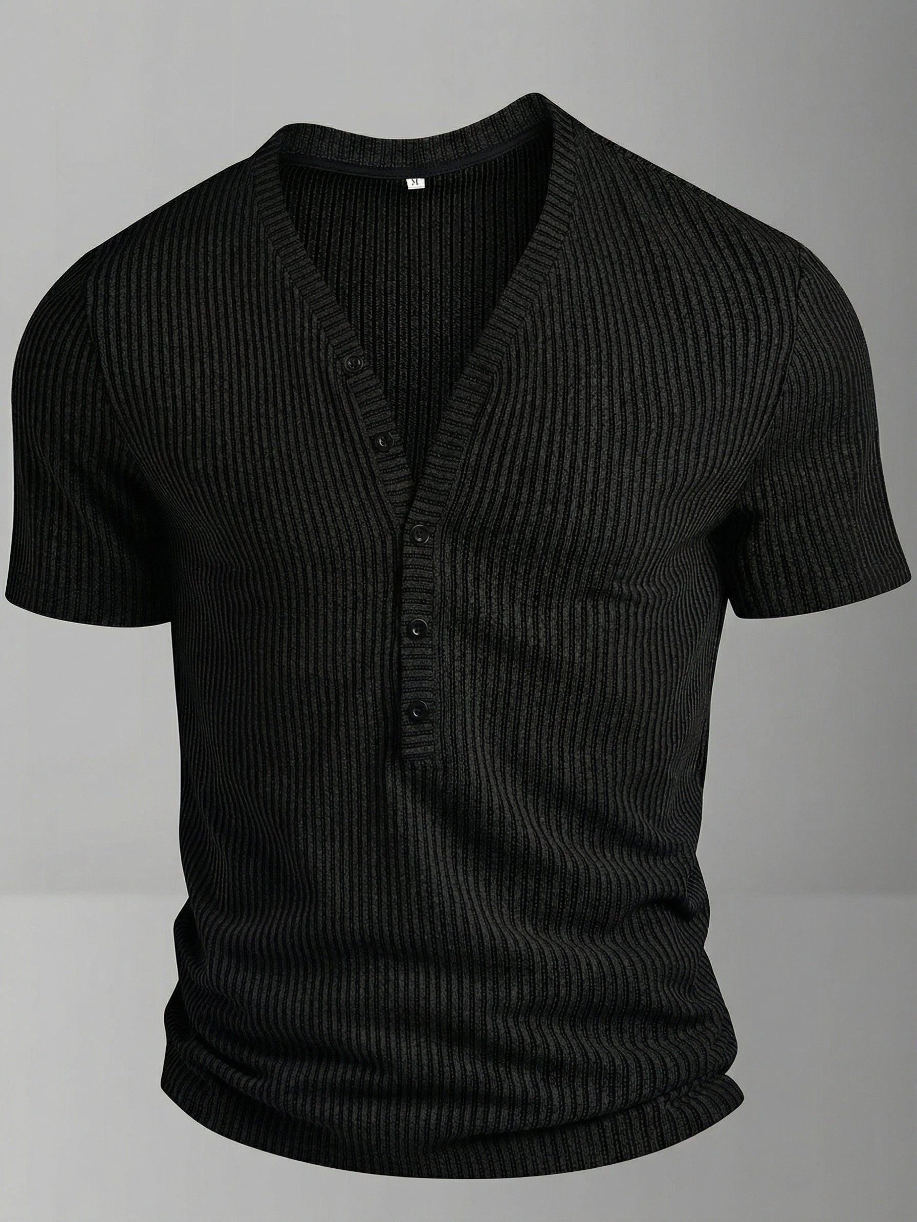 Bion | Heren lente V-hals sportshirt – tweekleurig gestreept sportshirt met korte mouwen