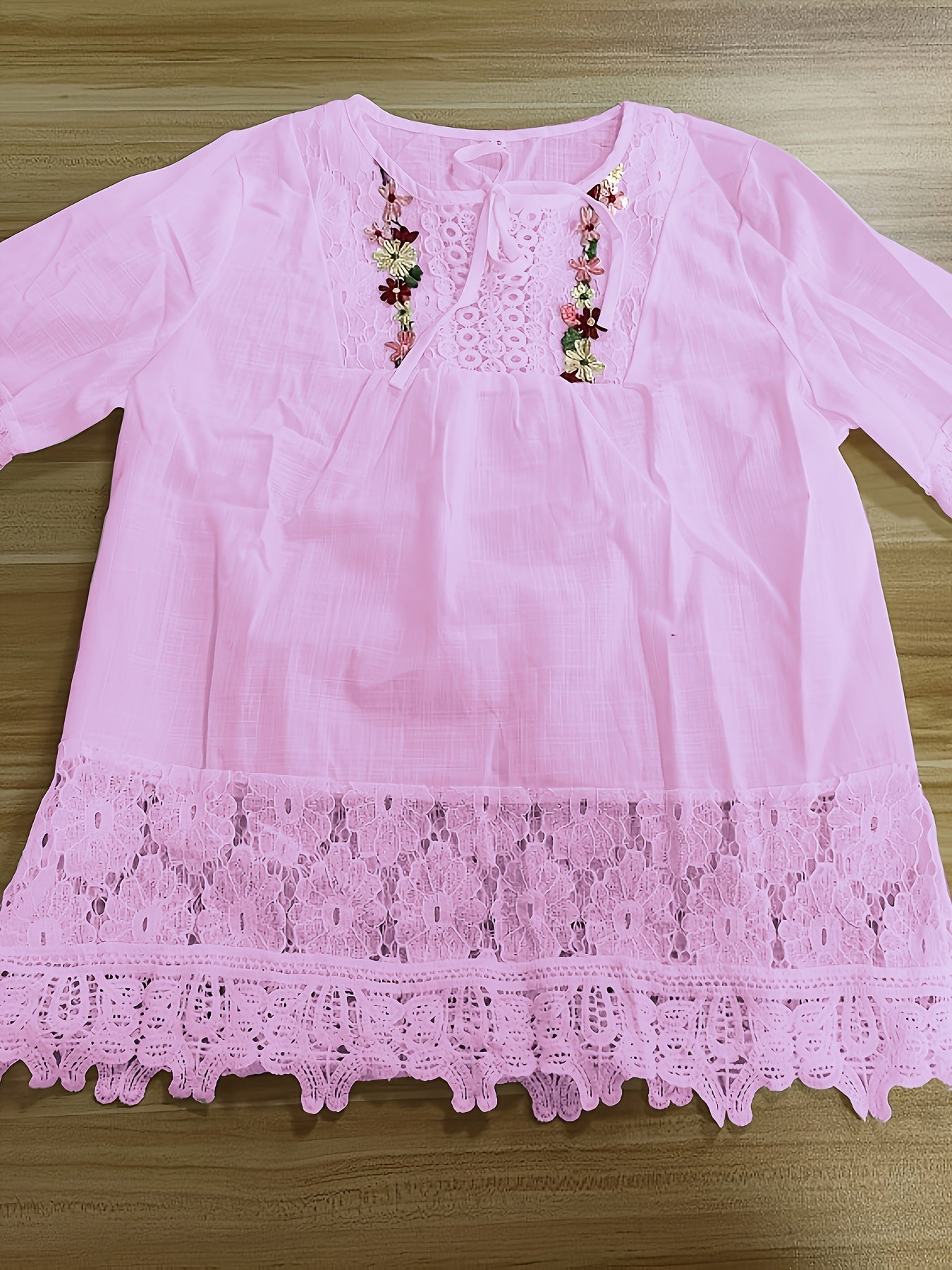 Elarona | Damesblouse met kanten patchwork – Lente/zomer-top met lange mouwen