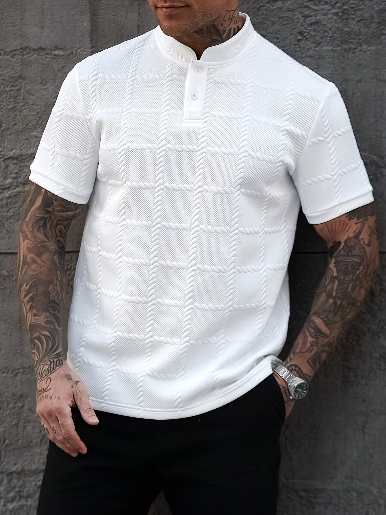 Zorvik | Heren Geruit Jacquard T-shirt – Korte Mouwen, Ademend Casual Zomershirt met Zachte Textuur