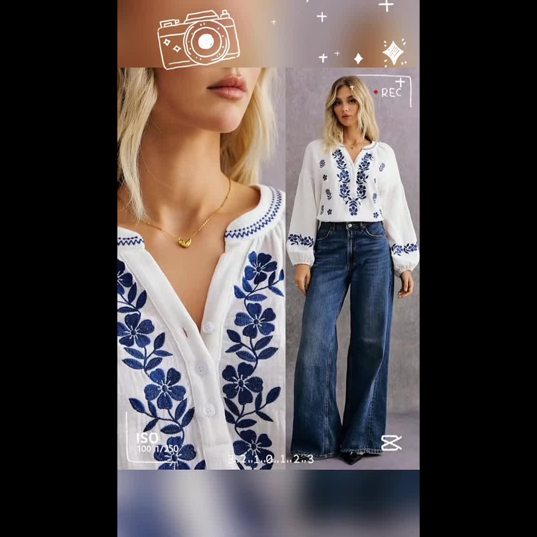 Helya | Lichtgewicht geborduurd etnisch dameshemd – casual blouse met lange mouwen