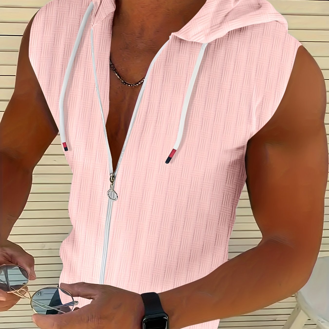 Aldric | Heren mouwloze tanktop met capuchon, zomerse casual pasvorm