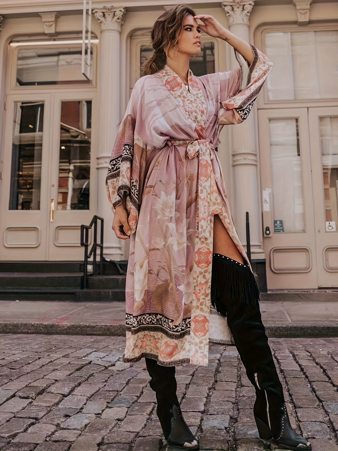 Emmeline | Kimono met bloemenprint voor dames – rode bloemen boho lichtgewicht zomer kimono cardigan