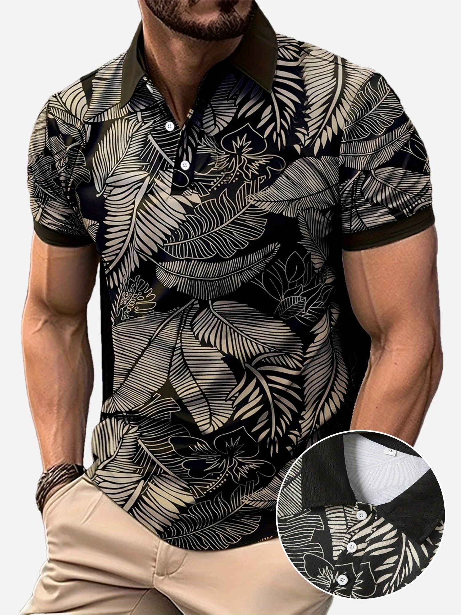 Virgil | Polo homme à imprimé feuilles tropicales - manches courtes, coupe classique