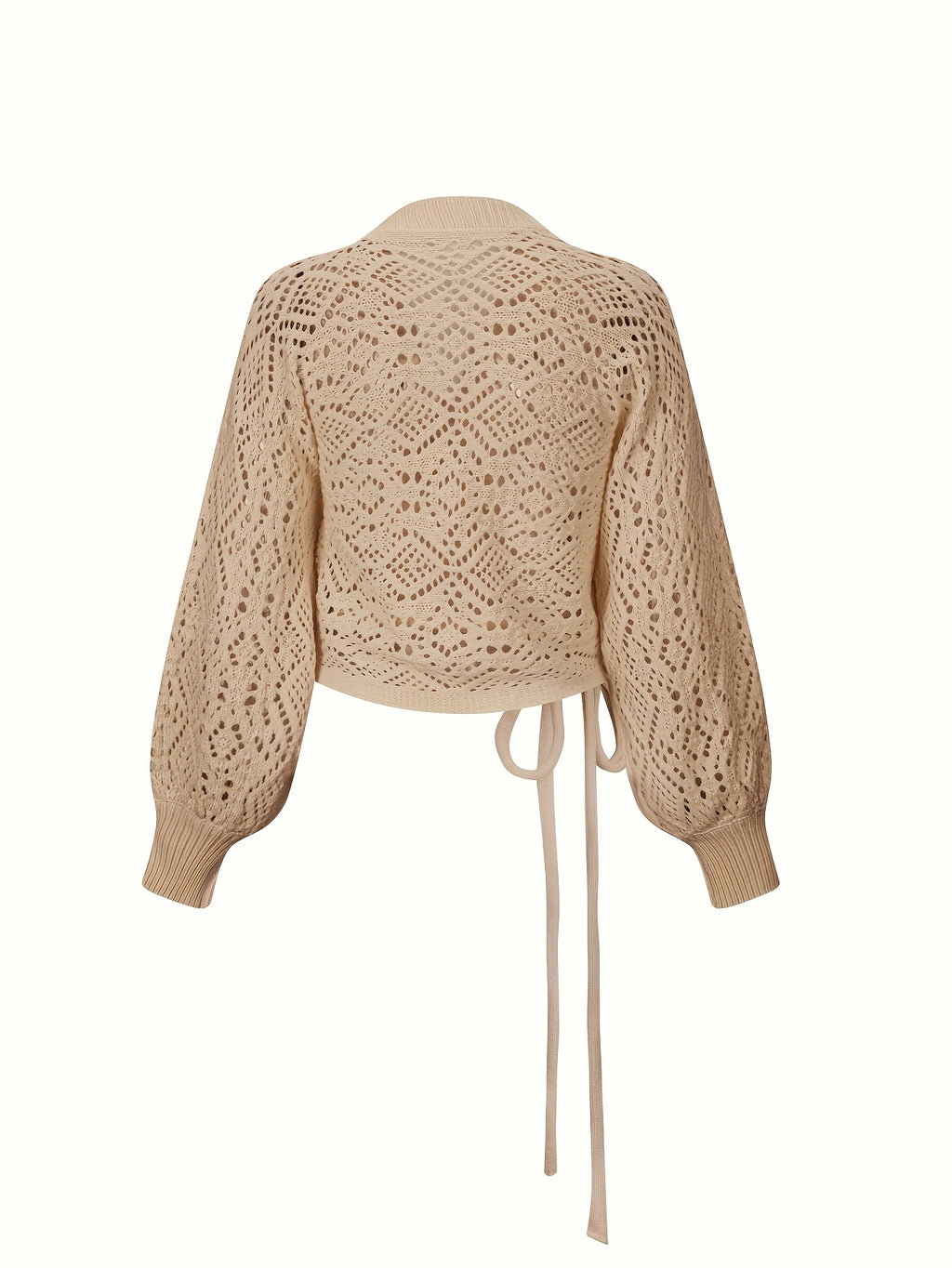 Quessira | Pull élégant à col V et manches lanternes – Haut en maille semi-transparente à ouverture sur le devant et découpes