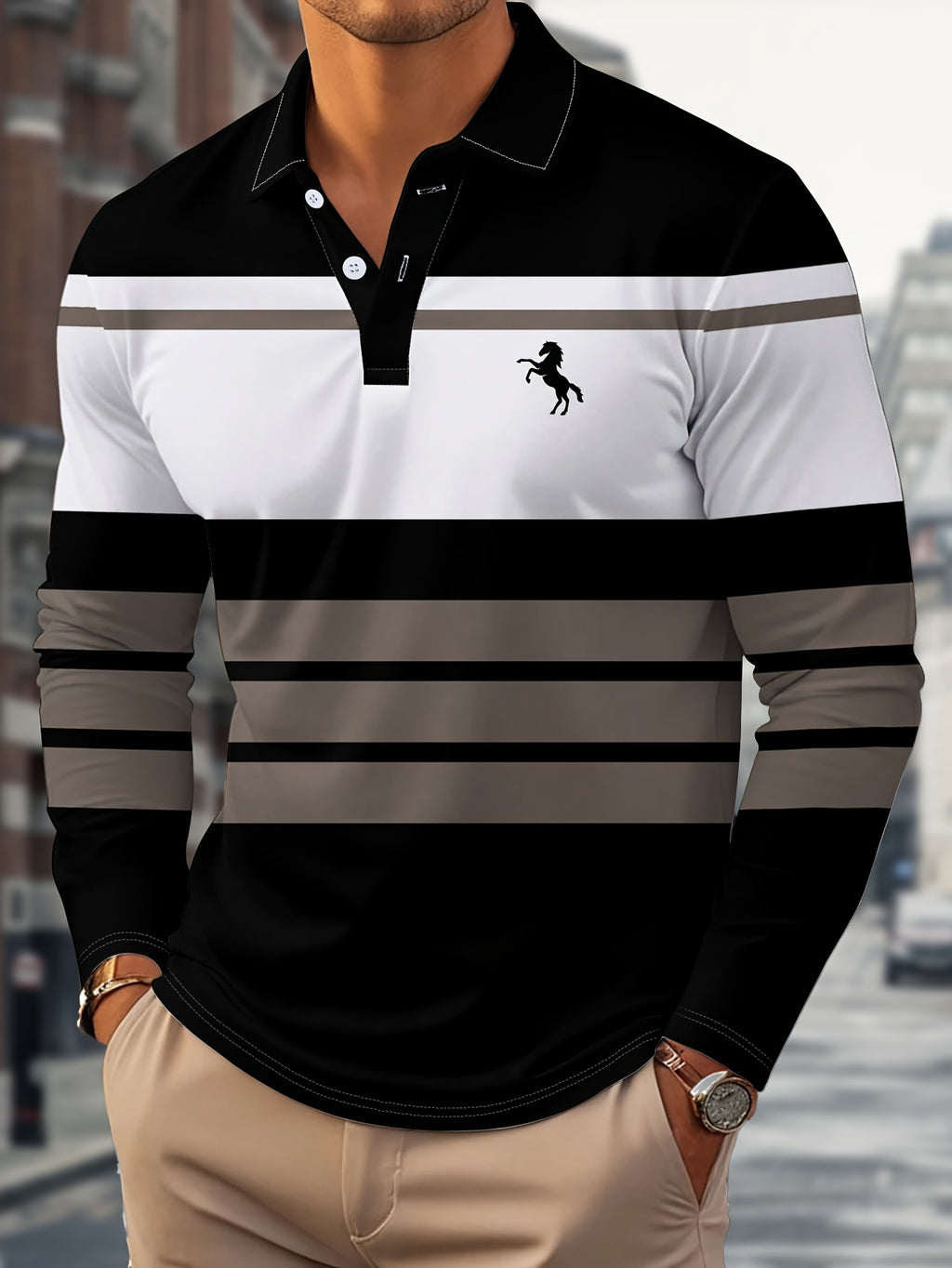 Radovan | Langärmeliges, gestreiftes Poloshirt – Atmungsaktives Button-Down-Hemd für Business und Freizeit