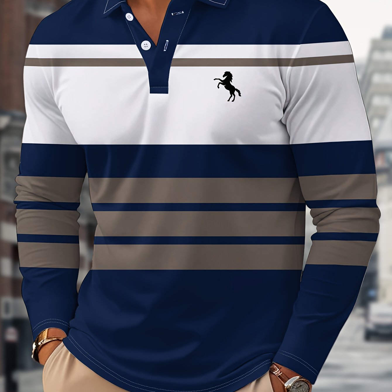 Radovan | Langärmeliges, gestreiftes Poloshirt – Atmungsaktives Button-Down-Hemd für Business und Freizeit