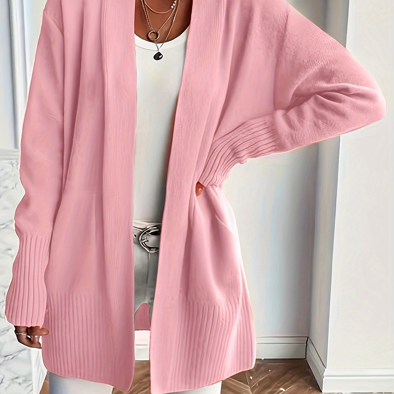 Rosavine | Gilet en maille ajourée pour femme - Coupe décontractée, manches longues, gilet confortable et décontracté avec poches