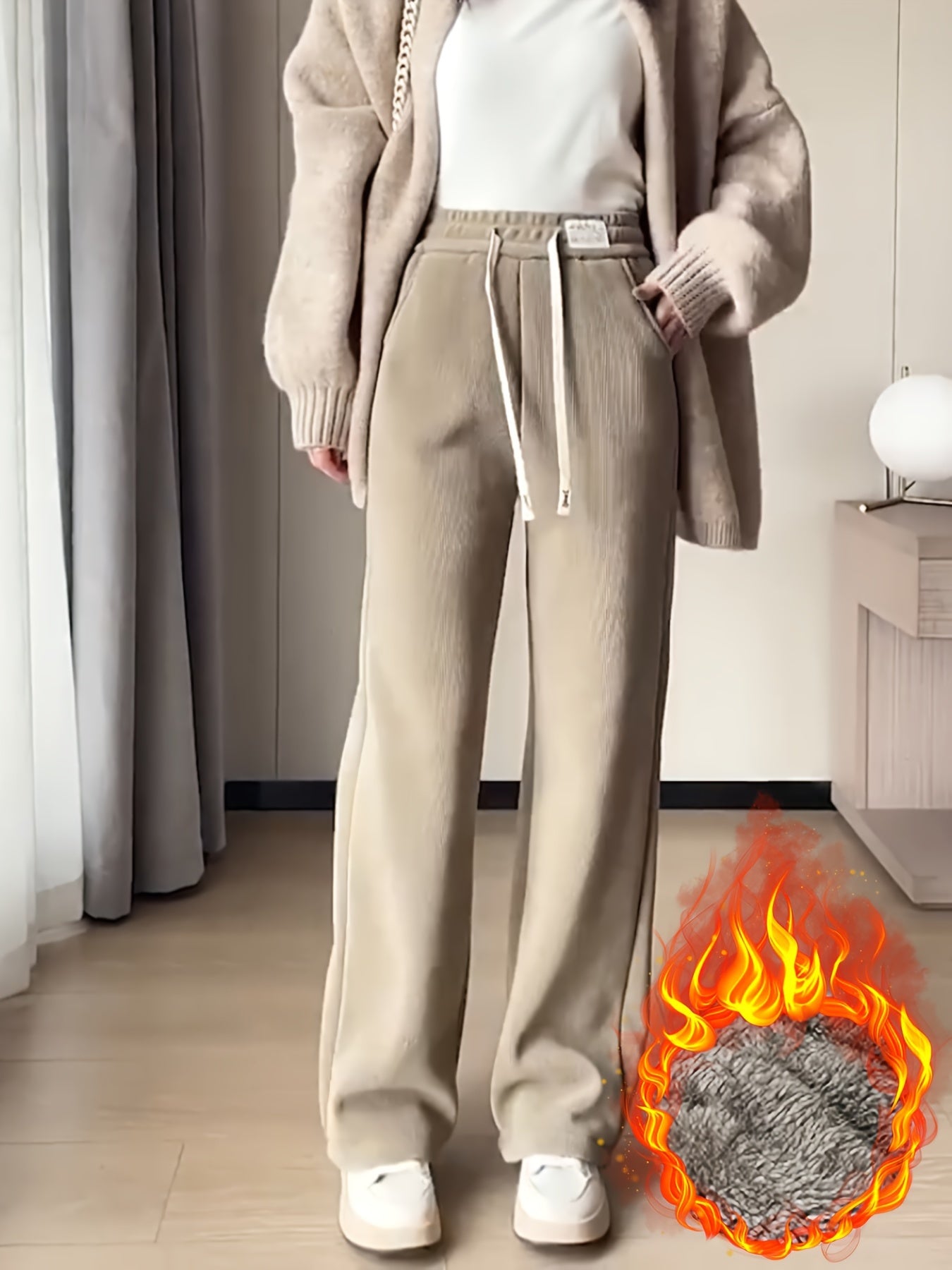 Avenyx | Damesbroek met wijde pijpen, fleecevoering en corduroy voor de winter – Warme, dikke casual broek