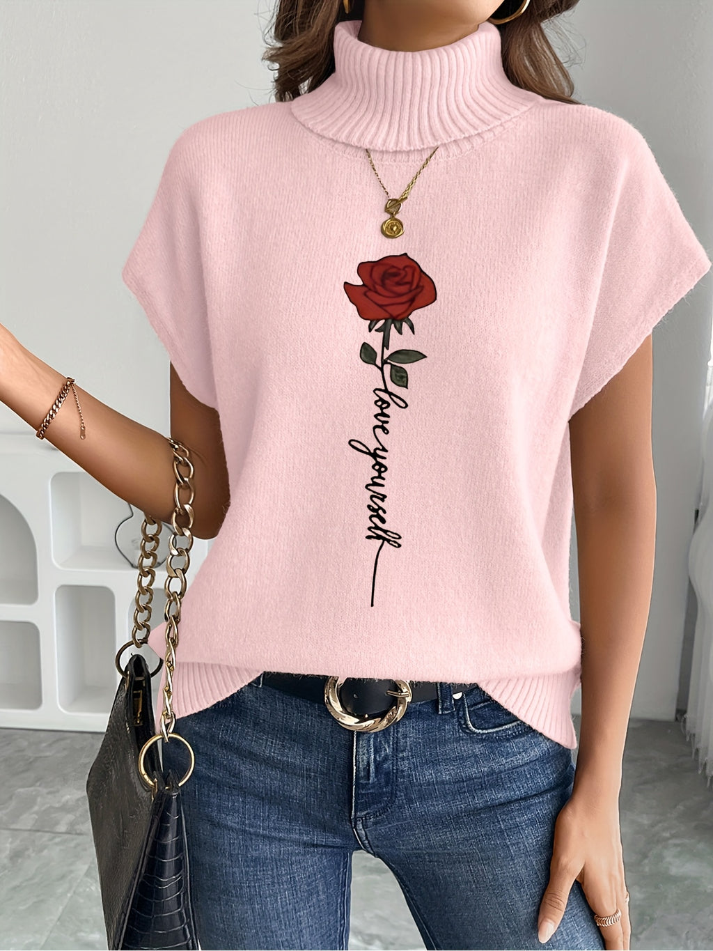 Ienira | Trendy Dames Mouwloos Gebreid Vest met Rozenprint – Losvallende Zomerse Casual Top