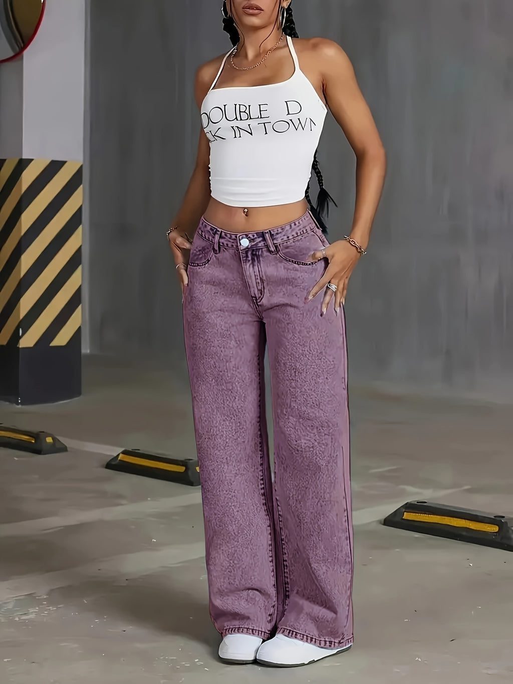 Viridia | Damen-Stretchjeans mit hohem Bund – Locker sitzend, Acid-Wash-Optik, gerades und weites Bein, Bauchkontrolle, Taschen