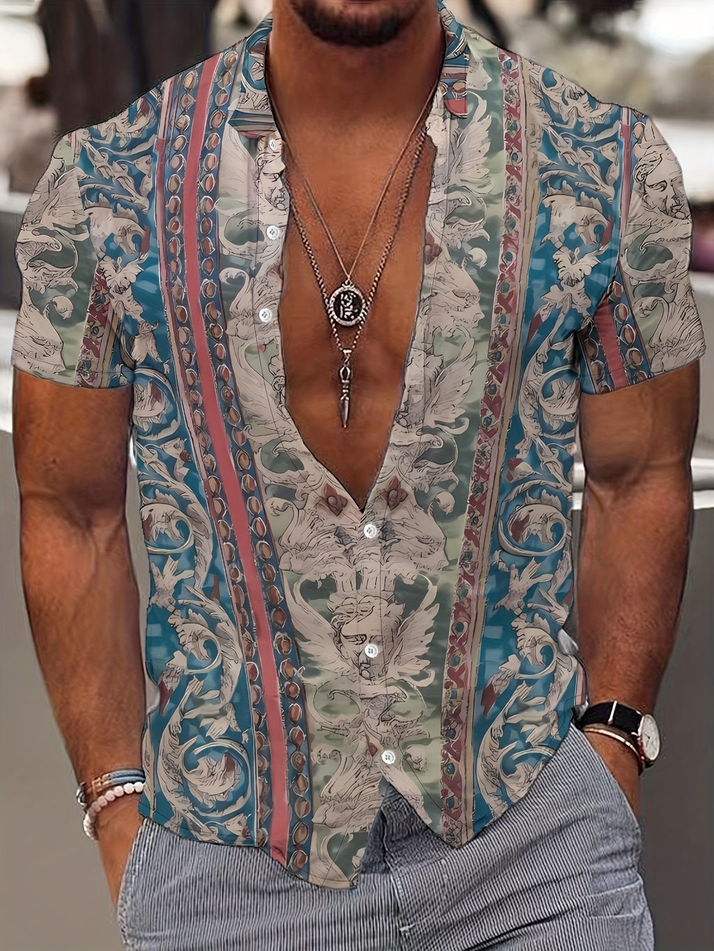 Zaythor | Overhemd met korte mouwen – bloemen retro print, zomers casual overhemd