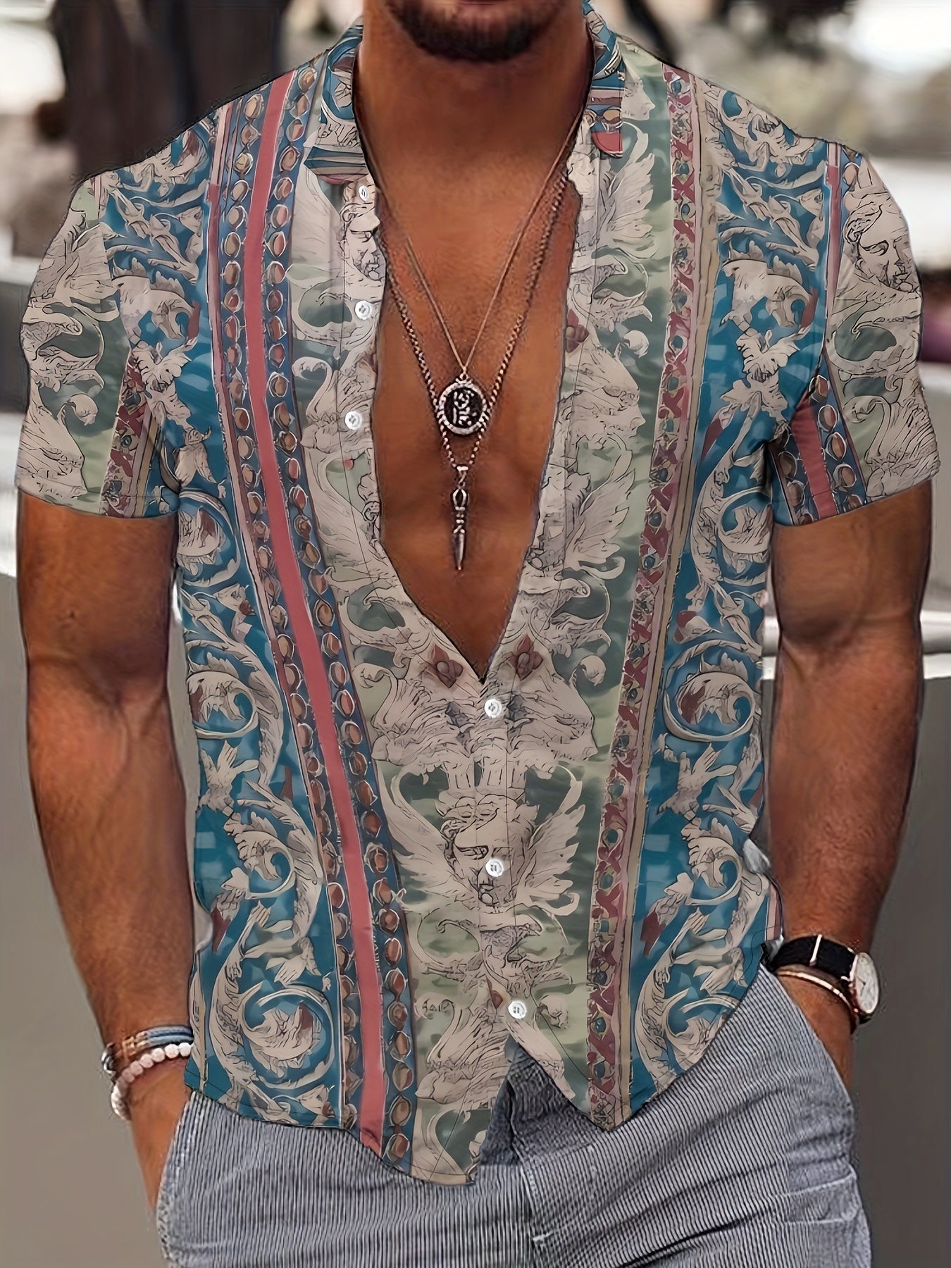 Zaythor | Overhemd met korte mouwen – bloemen retro print, zomers casual overhemd