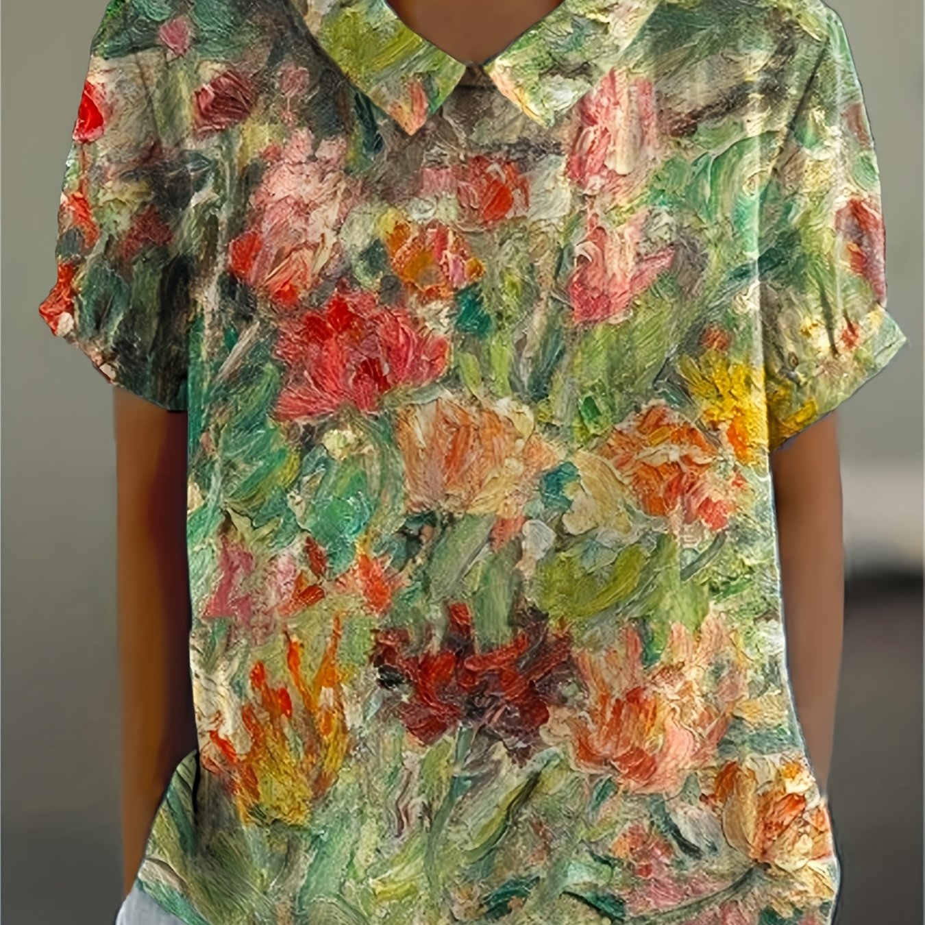 Denira | Vintage bloemenprintshirt voor dames – Casual blouse met korte mouwen, knoopsluiting en kraag