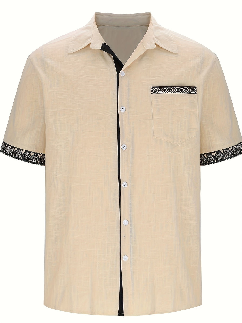 Wrenz | Herenoverhemd met patchworkprint – Casual overhemd met korte mouwen, revers en borstzak