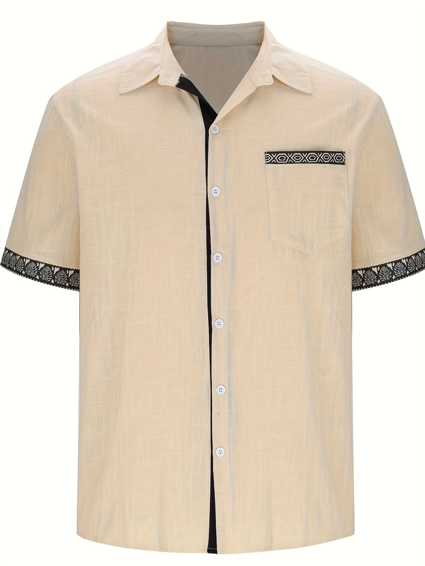 Wrenz | Herenoverhemd met patchworkprint – Casual overhemd met korte mouwen, revers en borstzak