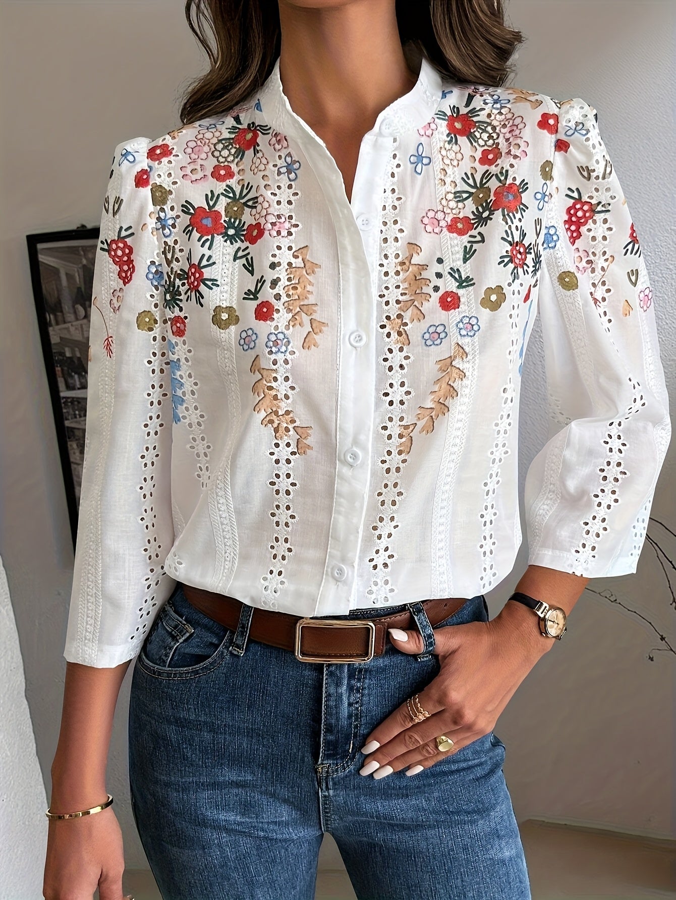 Liorith | Damesblouse met print en lange mouwen – Overhemd met losse pasvorm en knoopsluiting