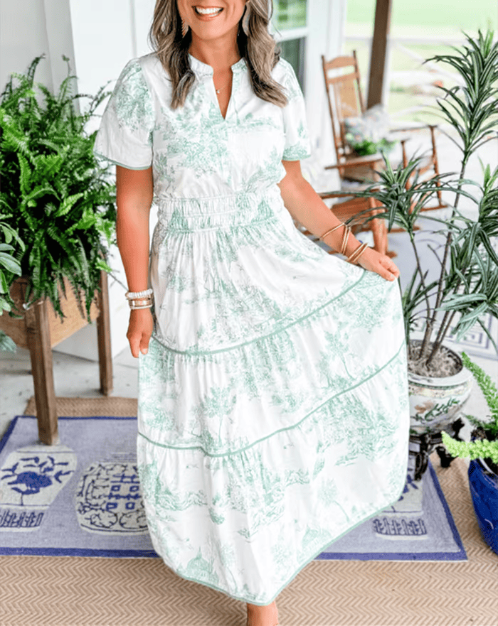 Qexina | Maxi-jurk voor dames – Casual elegante zomerjurk met korte mouwen