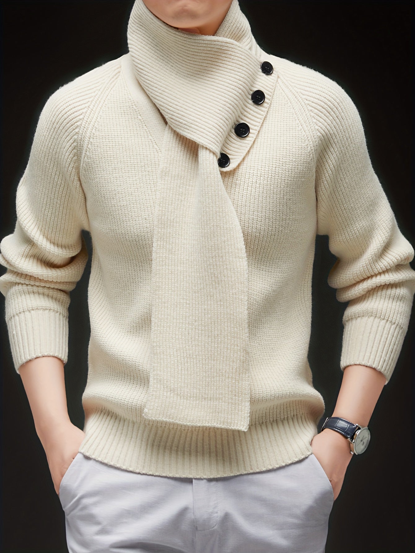 Drayke | Heren  V-hals gebreide trui  Pullover met lange mouwen en afneembare sjaalkraag