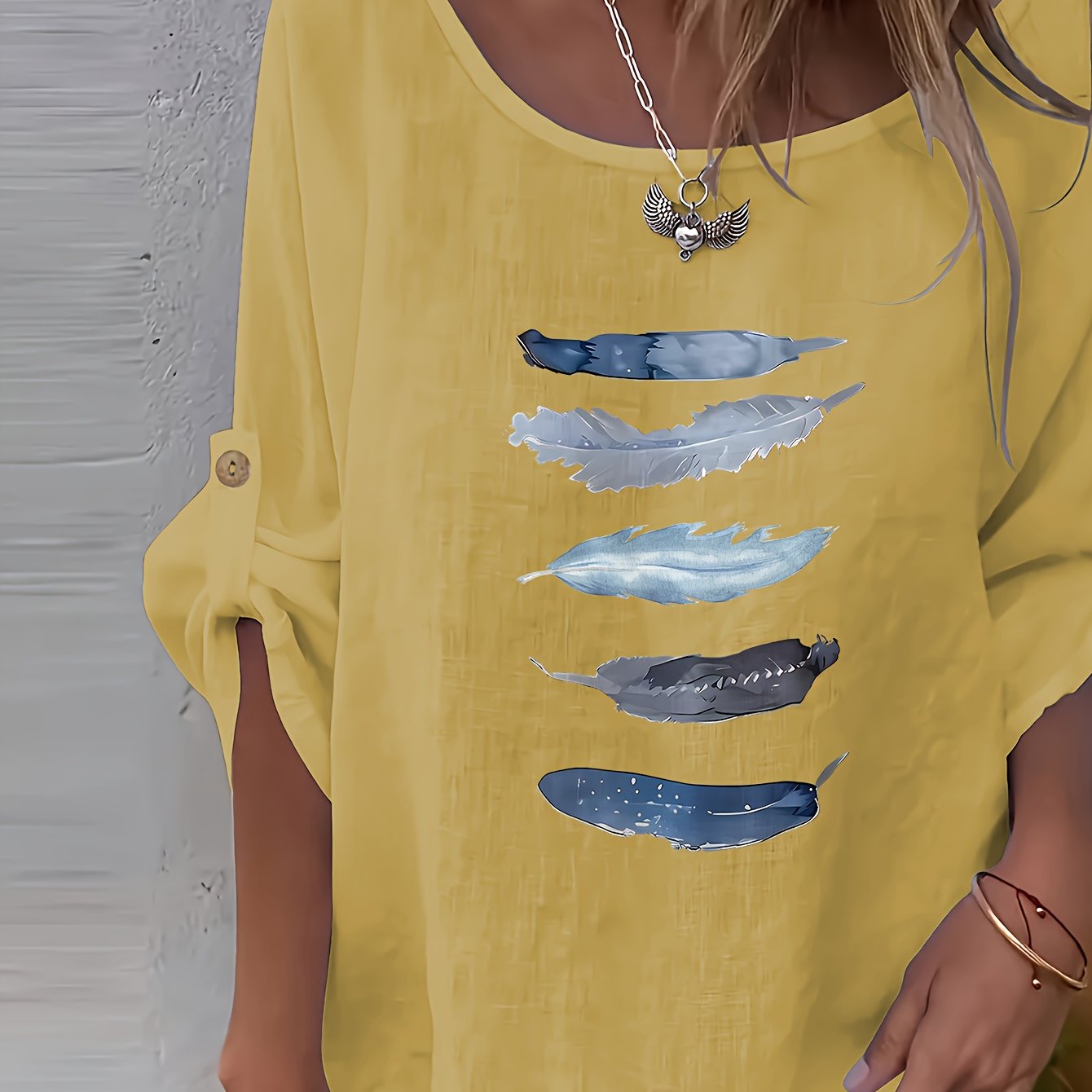 Myrala | Damesblouse met print en knopen – Casual shirt met ronde hals en losse pasvorm