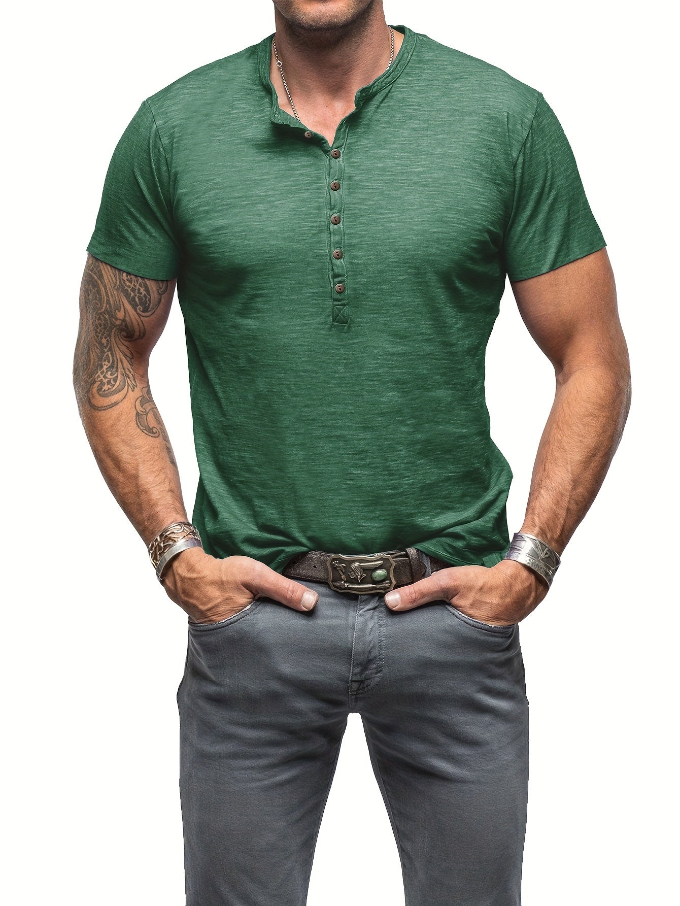 Riggs | Henley-Hemd für Herren im Vintage-Stil aus Baumwolle – Knopfleiste, Rundhalsausschnitt