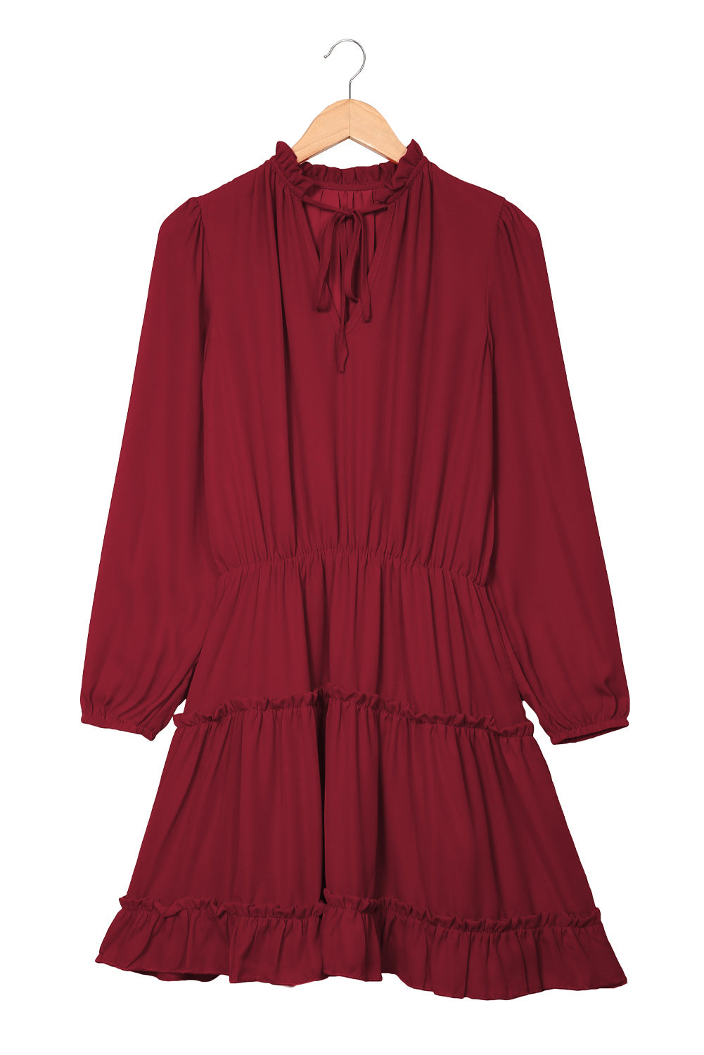 Yvaella | Mini-jurk met lange mouwen, V-hals en ruches – Soepelvallend, elegant en perfect