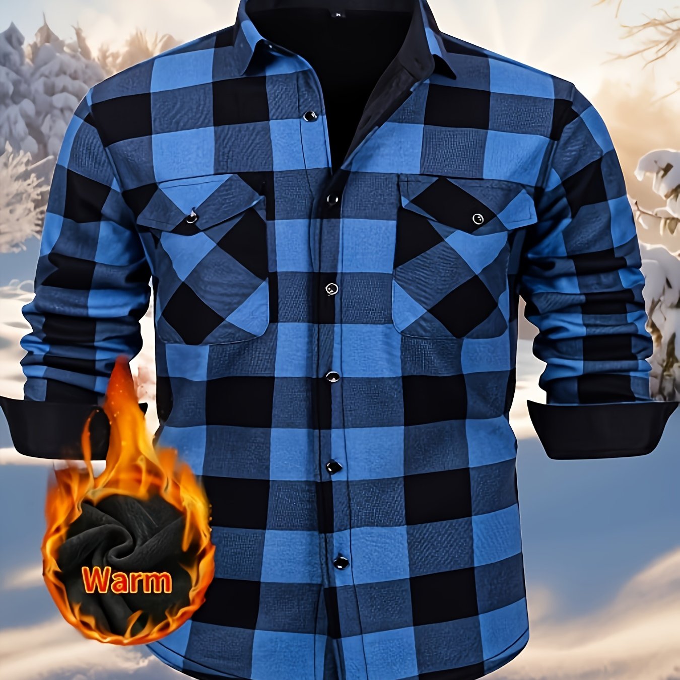 Simeon | Chemise en flanelle thermique épaisse pour homme – motif à carreaux épais d'hiver avec boutons