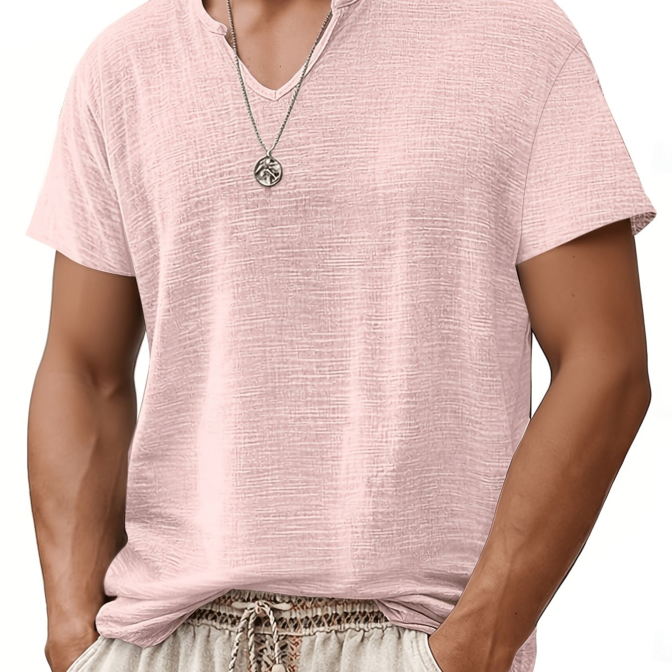 Tariano  | Ademend T-shirt met V-hals voor heren, casual, korte mouwen, effen kleur